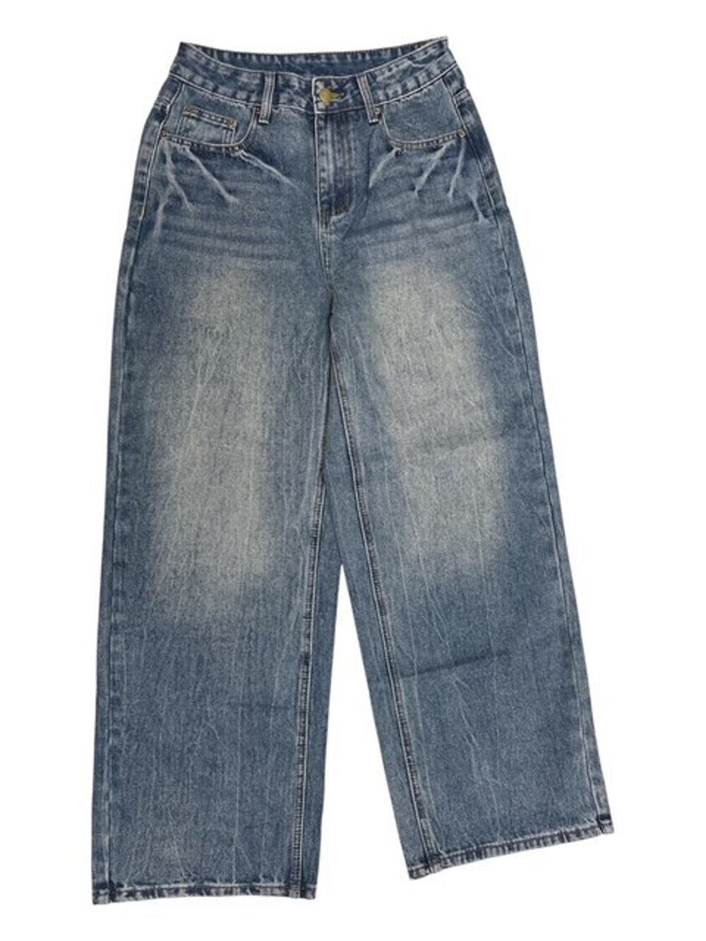 EM Hello Emmiol Womens Small Jeans Blue Medium Wash Denim Wide Leg 5 Pocket NWT